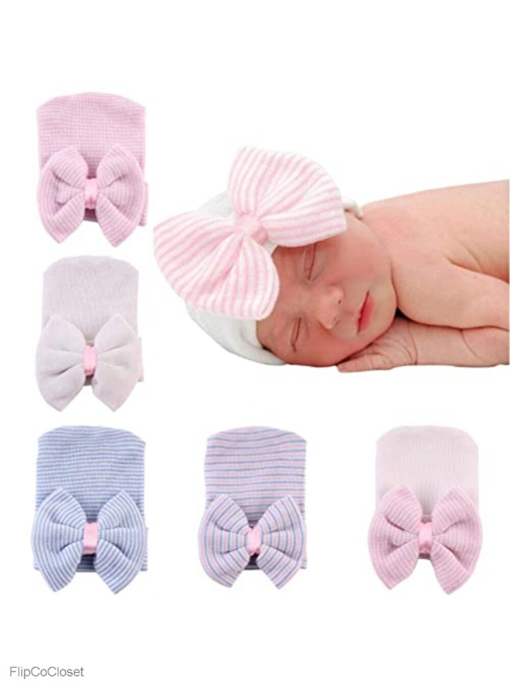 Newborn Hospital Hat Infant Baby Bow Beanie 0-6M Soft Cotton